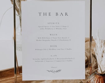 SIMBA Bar Menu Drinks, Digital DIY Template, Bar Menu Drinks, Dinner Table Decoration Wedding, Customizable | A4, A5, 10 x 15 cm