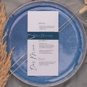 Cartão estreito SARABI com cartão de menu, modelo DIY digital, casamento, personalizável, PDF | Menu em tamanhos diferentes