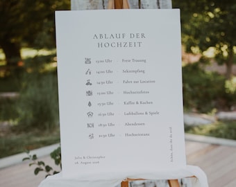 SIMBA digitale Vorlage Hochzeitsschild modern, DIY ausdruckbare Zeitleiste, Programm als PDF, Tagesablauf minimalistisch, Agenda, A2–A4