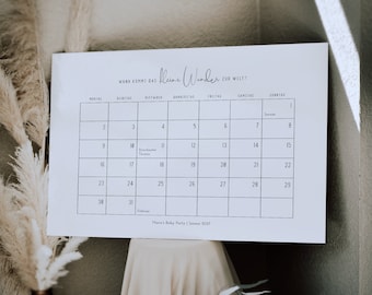 Clean Script Edit – Calculadora de fecha de parto para baby shower, plantilla digital para hacerlo tú mismo, juego de fecha de parto, descarga instantánea, PDF | DIN A2–A4