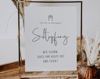 NALA Modernes Schild Sektempfang, Vorlage Getränkebar, Empfang, Corjl Template, Vorlage zum Ausdrucken, einfache Hochzeitsdeko, A4, A5