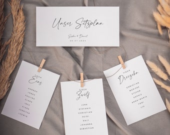 SARABI Seating Plan Cards for Hanging, Digital DIY Template, Guest Seating Arrangement, Printable Hall Plan, Customizable, Instant Download | DIN A6