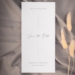 SARABI Save the Date Einladung, digitale DIY Vorlage, Karte Standesamt oder Hochzeit, personalisierbar, Sofort Download, Pdf | 10x21cm hoch