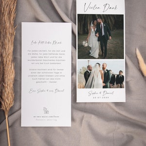 SARABI Danksagungskarte mit Fotos, digitale DIY Vorlage, Dankeskarte Hochzeit, personalisierbar, Sofort Download, Pdf | 10x21 cm hoch