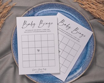 Edición minimalista moderna – Bingo para bebés, plantilla digital para hacer tú mismo, tarjetas ABC para completar, baby shower de la A a la Z, personalizable, PDF | A4 + A5
