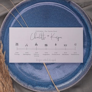 NALA Karte mit Tagesablauf und Icons, digitale DIY Vorlage, Hochzeitsprogramm für Gäste, Agenda, Sofort Download, Pdf | In 2 Größen