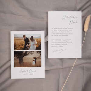 SARABI Danksagungskarte mit Foto v3, digitale DIY Vorlage, Dankeskarte Hochzeit, personalisierbar, Sofort Download, Pdf | DIN A6 hoch