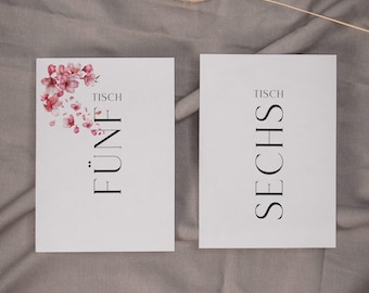 Sakura Bloom Edit – Table Number Template, Cherry Blossom Place Cards, Wedding, Seat Selection, Range 1–13, Expandable | A6, A7
