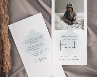 Clean Script Edit – Baptism Invitation with Photo, Digital DIY Template, Baptism Invitation, Baptism Card, Customizable, Instant Download | 10 x 21 cm