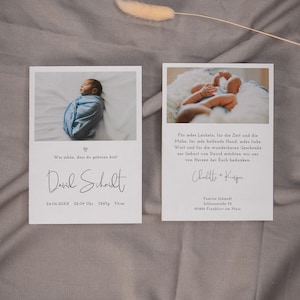 Carte de remerciement bébé NALA avec photo v1, modèle DIY numérique, carte de remerciement de naissance, personnalisable, téléchargement instantané, PDF | DIN A6 portrait