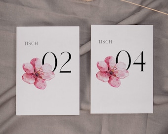 Sakura Bloom Edit – Table Number Template, Place Card with Numbers, Cherry Blossom Wedding, Numbers 1–13, Expandable | DIN A6, A7
