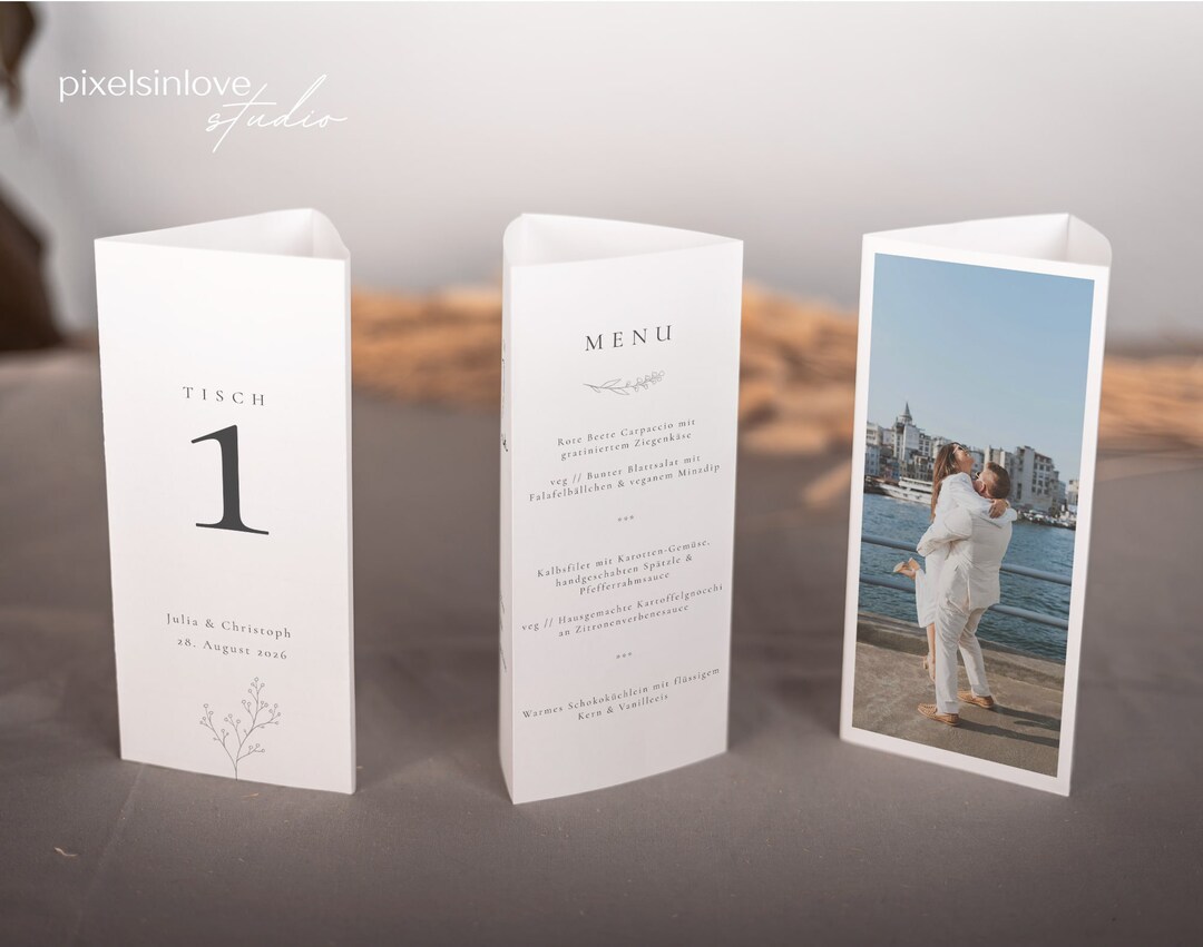 SIMBA Three-sided Stand With Photo, Digital DIY Template, Wedding Menu ...