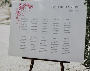 Sakura Bloom Edit – Wedding Seating Plan with Photo, Digital DIY Template, Personalized Seating Chart, Table Plan, Instant Download | DIN A1 + A2