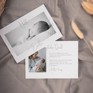 Carte de remerciement bébé NALA avec photo v1, modèle DIY numérique, carte de remerciement de naissance, personnalisable, téléchargement instantané, PDF | DIN A6 paysage