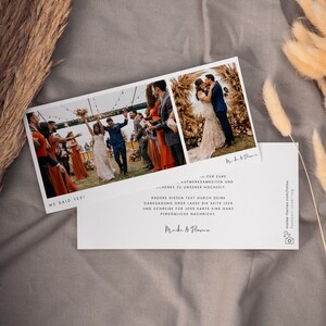 IDA Danksagungskarte mit Fotos, digitale DIY Vorlage, Dankeskarte Hochzeit, personalisierbar, Sofort Download, Pdf | 21x10 cm quer