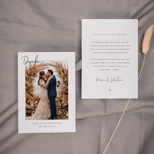 TIMON Danksagungskarte mit Foto v3, digitale DIY Vorlage, Dankeskarte Hochzeit, personalisierbar, Sofort Download, Pdf | DIN A6 hoch