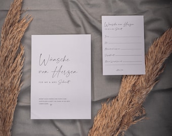 Edición minimalista moderna: tarjetas para rellenar con actividades para invitados de boda, plantilla digital para hacer tú mismo, deseos para los novios, descarga instantánea | DIN A4 + A5