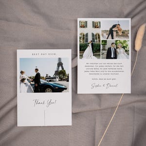 SARABI Danksagungskarte mit Foto v2, digitale DIY Vorlage, Dankeskarte Hochzeit, personalisierbar, Sofort Download, Pdf | DIN A6 hoch