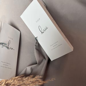 NALA Dreiseitiger Aufsteller, digitale DIY Vorlage, Hochzeitsmenü mit Programm, Tagesablauf, Tischnummer, personalisierbar, Sofort Download