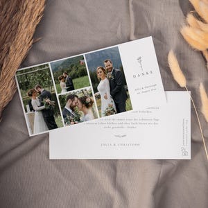 SIMBA Danksagungskarte mit Fotos, digitale DIY Vorlage, Dankeskarte Hochzeit, personalisierbar, Sofort Download, Pdf | 21x10 cm quer