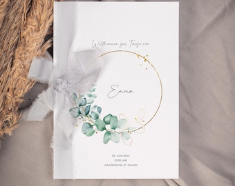 KIARA Baptism Church Booklet Eucalyptus, digital DIY template, Protestant, Catholic Baptism Service Order, Instant Download, PDF | DIN A5 portrait