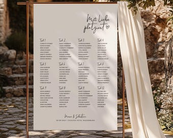 Edición de planos de mesa para bodas con diseño de pincel, plantilla digital para crear tu propio plano de mesas, distribución de asientos para invitados, plano de mesas, personalizable, descarga instantánea | DIN A1 + A2
