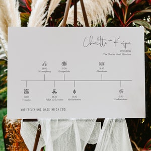Clean Script Edit – Welcome sign with daily schedule and icons, digital DIY template, wedding program, instant download, PDF | DIN A1–A4