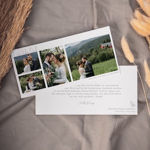 NALA Danksagungskarte mit Fotos, digitale DIY Vorlage, Dankeskarte Hochzeit, personalisierbar, Sofort Download, Pdf | 21x10 cm quer