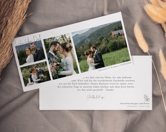 NALA Danksagungskarte Hochzeit Fotos, Fotostreifen doppelseitig, Standesamt, Dankeskarte, Hochzeitskarten selbst gestalten drucken, 21x10cm