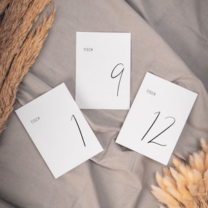 NALA sjabloon tafelnummer, plaatskaart, nummering met cijfers, tafelnummer, bruiloft, nummer 1-13, naar wens uitbreidbaar, A6, A7
