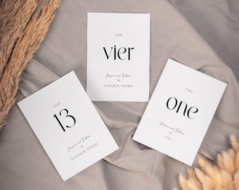 Serif & Soul Edit – Table Number Template, Place Cards, Wedding Table Numbers, Seat Selection, Range 1–13, Expandable | A6, A7