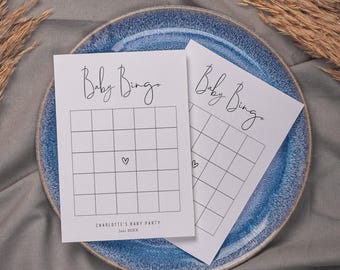 Clean Script Edit – Juego de Bingo para Bebés, Plantilla Digital DIY, Tarjetas ABC para Completar, Idea para Baby Shower de la A a la Z, Descarga Instantánea | A4 + A5