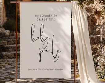 Clean Script Edit – Letrero de bienvenida para baby shower, plantilla digital para manualidades, decoración de entrada para fiesta de bebé, póster, descarga instantánea, PDF | DIN A1–A5