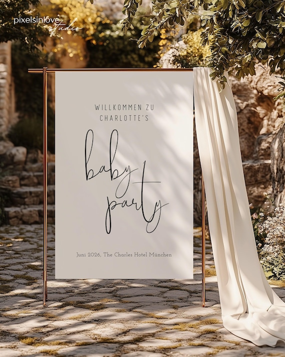 Clean Script Edit – Willkommensschild Baby Shower, digitale DIY Vorlage, Baby Party Eingang Deko, Poster, Sofort Download, Pdf | DIN A1–A5
