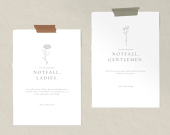 SIMBA Notfallkörbchen Notfallkorb Hochzeit Schild, Badezimmer Ladies Gents, Bedient euch, moderne einfache Vorlage, Sofort Download, A4, A5