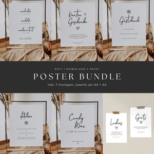 TIMON Poster Set Hochzeitsdekoration, digitale DIY Vorlagen, personalisierbare Poster, Sofort Download, PDF zum Drucken | A4, A5, 10x15cm