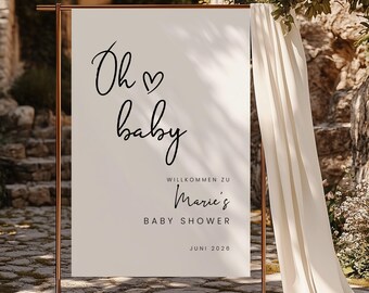 Edición de texto con pincel: cartel de bienvenida para baby shower, plantilla digital para manualidades, decoración para fiestas infantiles, personalizable, descarga instantánea | DIN A1–A5