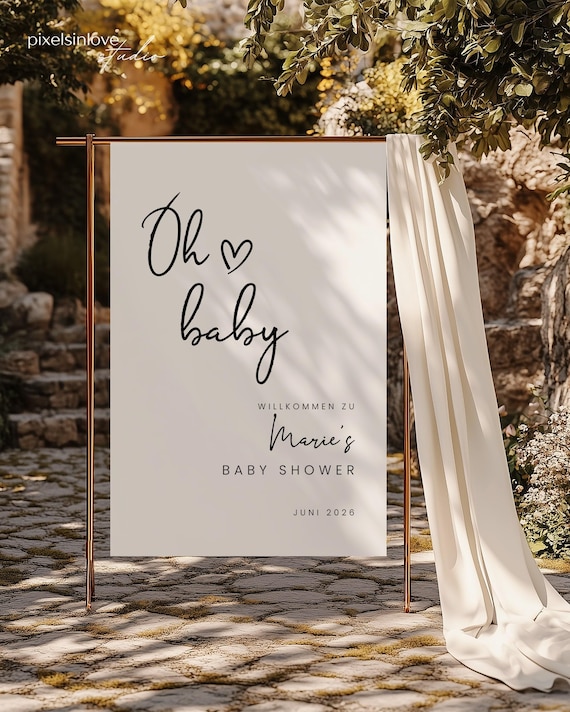 Brush Script Edit – Willkommensschild Baby Shower, digitale DIY Vorlage, Baby Party Deko, personalisierbar, Sofort Download | DIN A1–A5