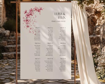 Sakura Bloom Edit – Wedding Seating Plan, Digital DIY Template, Guest Seating Arrangement, Table Plan, Customizable, Instant Download | DIN A1 + A2
