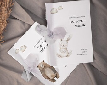 RAFIKI Baptism Church Booklet Bear Rabbit, digital DIY template, Protestant, Catholic Baptism Service Order, Instant Download, PDF | DIN A5 portrait