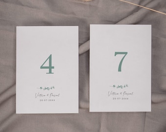 Eucalyptus Boho Edit – Table Number Template, Place Card with Numbers, Wedding Table Number, Numbers 1–13, Expandable | DIN A6, A7
