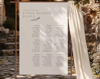 Diseño botánico para la distribución de mesas en bodas, plantilla digital para hacer tú mismo, distribución de mesas para invitados, personalizable, descarga instantánea, PDF | DIN A1 + A2