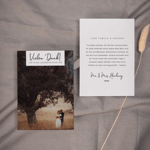 TIMON Danksagungskarte mit Foto, digitale DIY Vorlage, Dankeskarte Hochzeit, personalisierbar, Sofort Download, Pdf | DIN A6 hoch