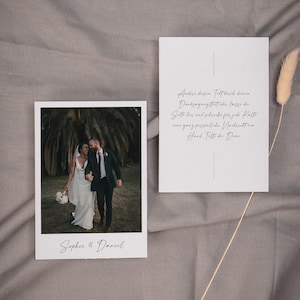 SARABI Danksagungskarte mit Foto, digitale DIY Vorlage, Dankeskarte Hochzeit, personalisierbar, Sofort Download, Pdf | DIN A6 hoch