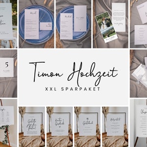 TIMON Hochzeit DIY Papeterie Set, digitale DIY Vorlagen, Poster, Schilder, Hochzeitsdekoration, personalisierbar, Sofort Download | Bundle