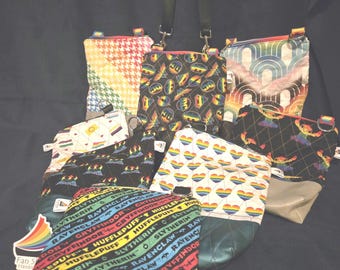 Handmade Quilted Concert Size Pride Crossbody Bag.