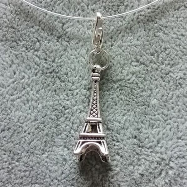 Eiffel Tower 3D pendant, silver-plated, pre-assembled with carabiner