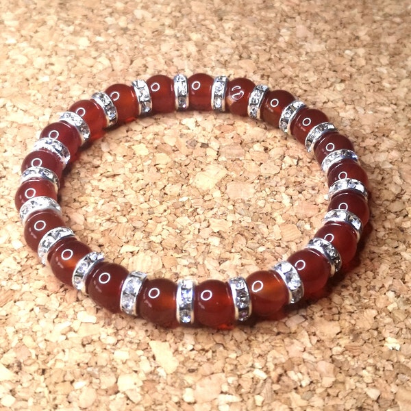 Carneol Armband orange Ø 8mm mit versilberten Straßringen in verschiedenen Größen, made in Germany