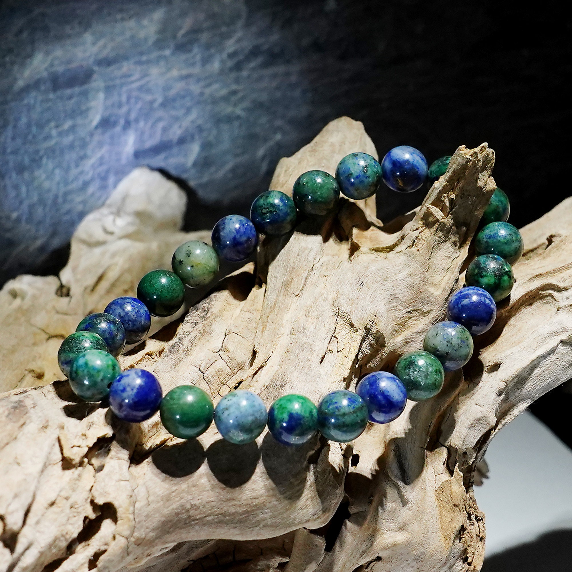 Chrysocolla Lapis Azurite Bracelet Blue Green Natural O 8 mm Unisex in All Sizes Made in Germany