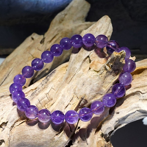 Amethyst Armband hell lila, durchscheinend  Ø 8mm, Unisex in verschiedenen Größen, made in Germany